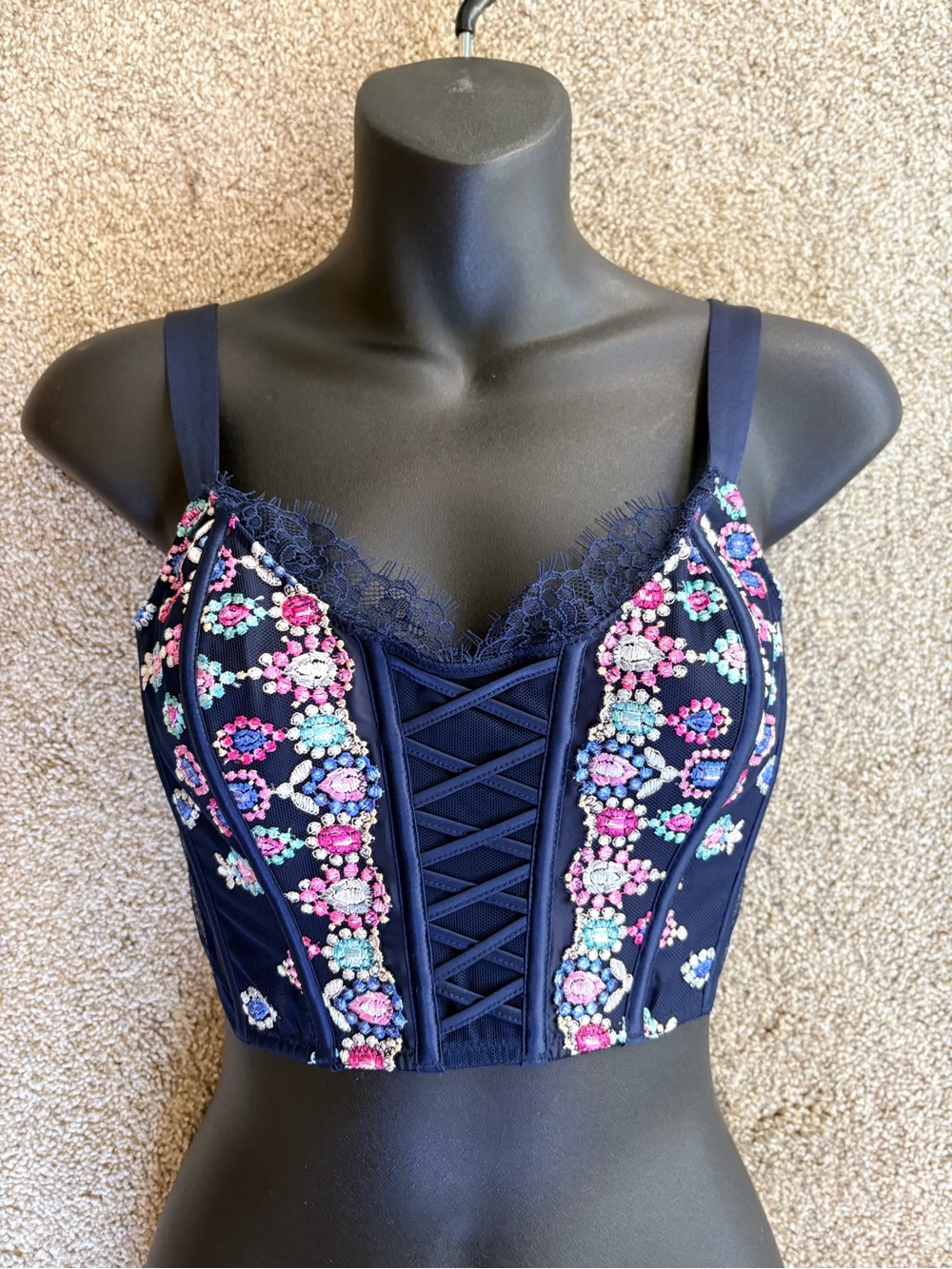 Victoria's Secret Navy Embroidered Longline Bralette